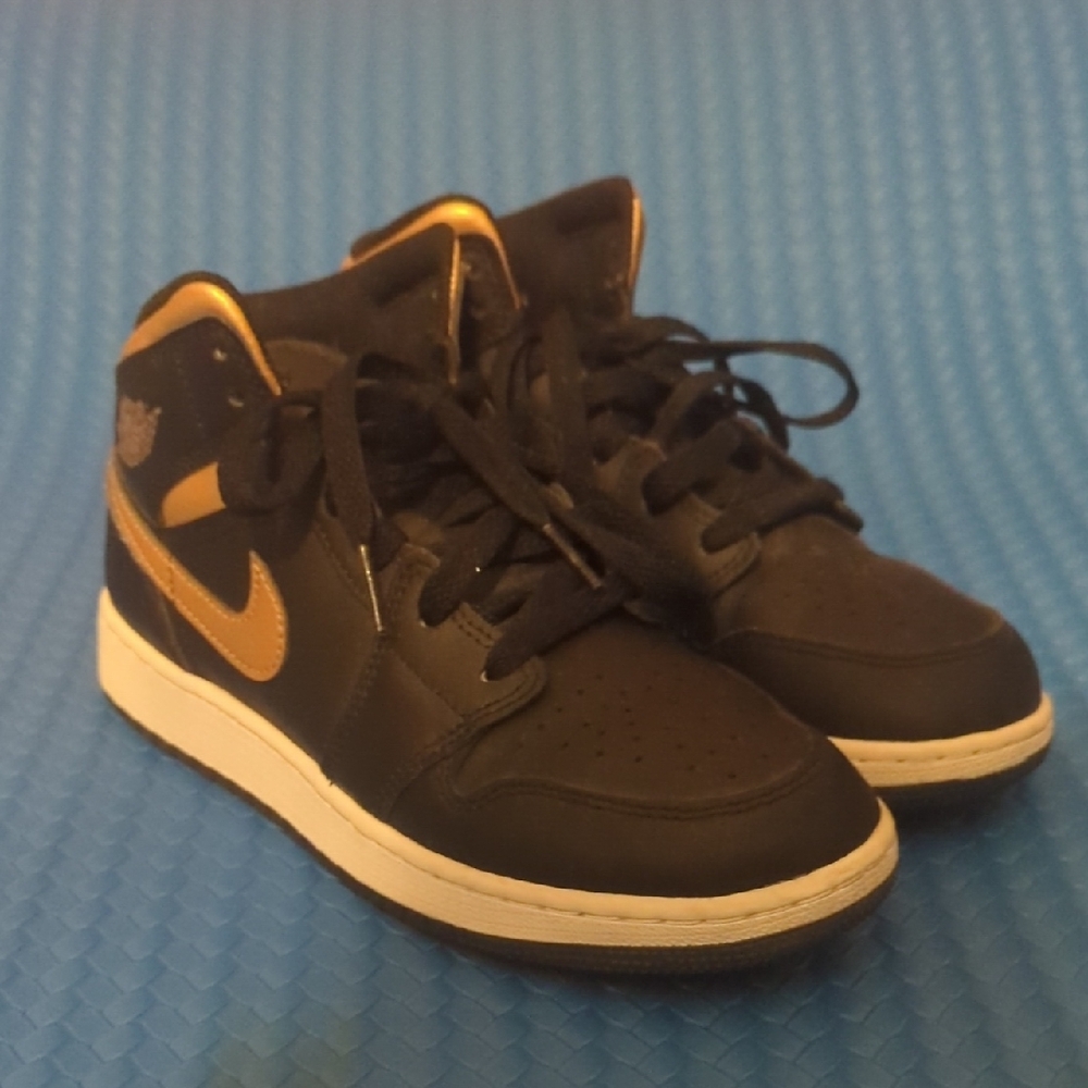 Jordan Black and Gold Kids Sneakers
